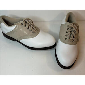 Foot Joy Green Joys Women's Golf Shoes Size 6.5M  White Tan Saddle Oxford EUC